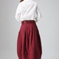 Red linen pleated maxi bubble skirt 0821#