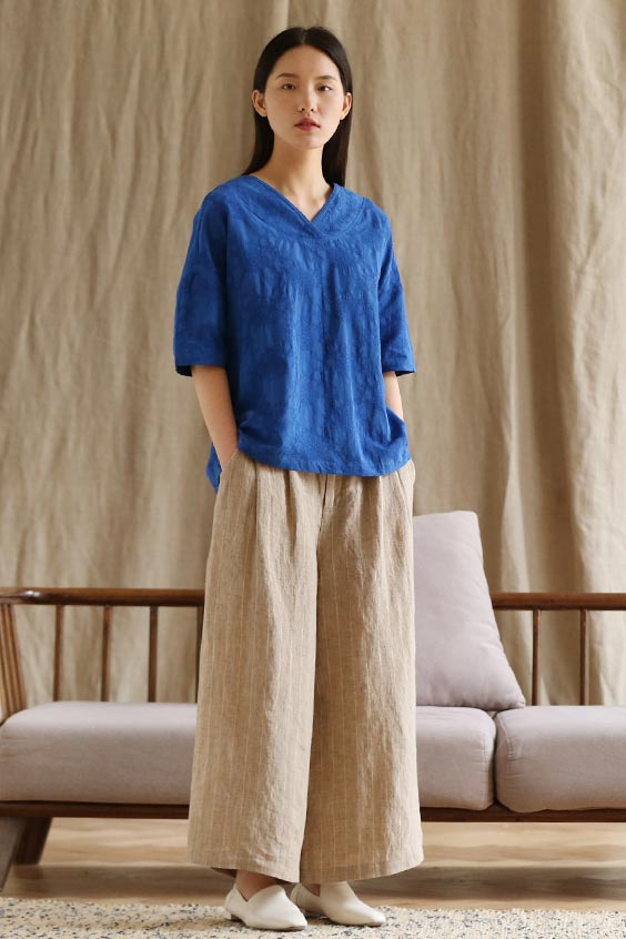 New style loose little above ankle length linen wide leg pants for wom –  XiaoLizi