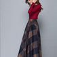 A Line Elastic Waist Plaid Wool Skirt 2710#