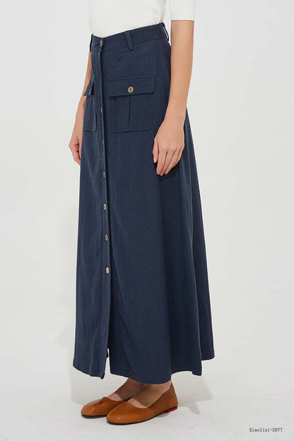 buttoned linen skirt