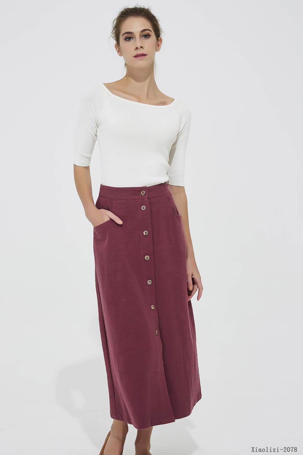linen button skirt