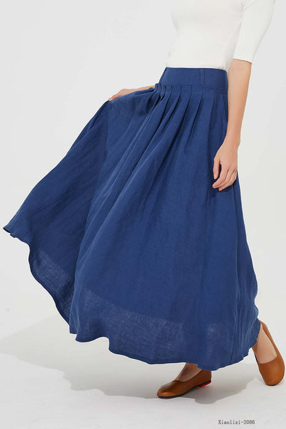 blue linen skirt