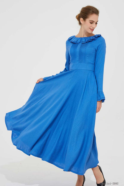 Linen wedding guest dress, swing maxi dress 2092# Xiaolizi Linen wedding guest dress, swing maxi dress 2092# Xiaolizi