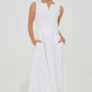 handmade women's casual linen midi dress in White 2099#