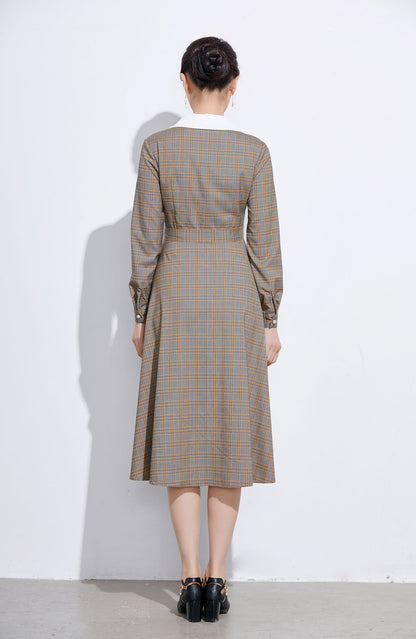 Brown Cotton Plaid Shirt Dress - Fit and Flare A-Line Silhouette 2321