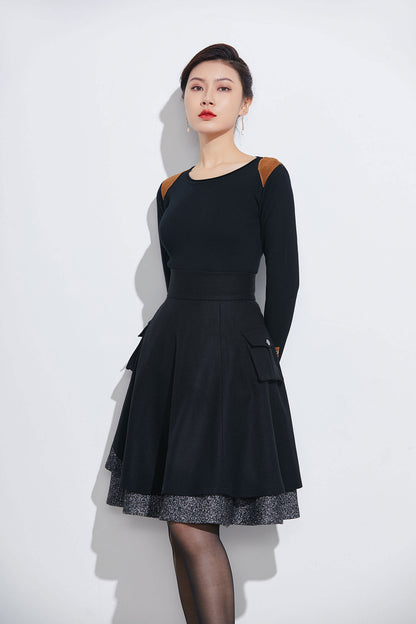 Vintage Wool Short Skirt – Handmade Fit & Flare Above Knee | Xiaolizi 2328