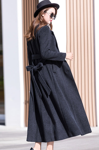 Elegant Black Wool Blend Coat – Button Front Maxi Winter Coat | Xiaolizi  2467