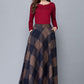 A Line Elastic Waist Plaid Wool Skirt 2710#