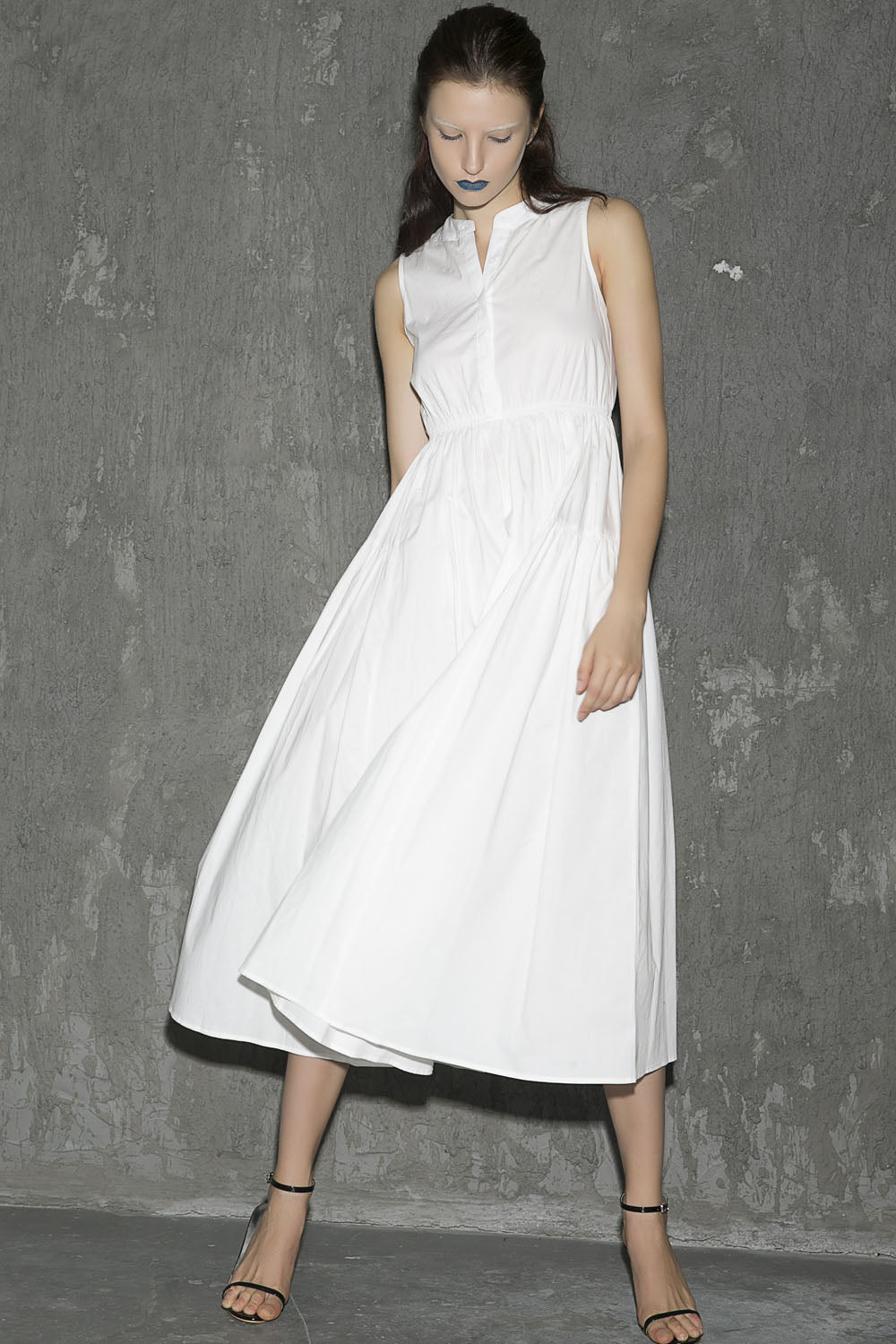 white cotton sleeveless long womens dress with summer 1302 Xiaolizi white cotton sleeveless long womens dress with summer 1302 Xiaolizi