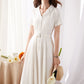 White Button front Midi Shirtwaist Dress 3376#