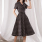 Black And Gray Plaid Midi Linen dress 3377#