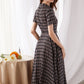Black And Gray Plaid Midi Linen dress 3377#