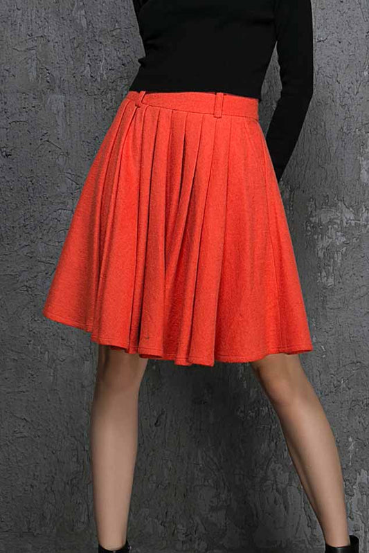 pleated wool midi skirt in orange 1339#