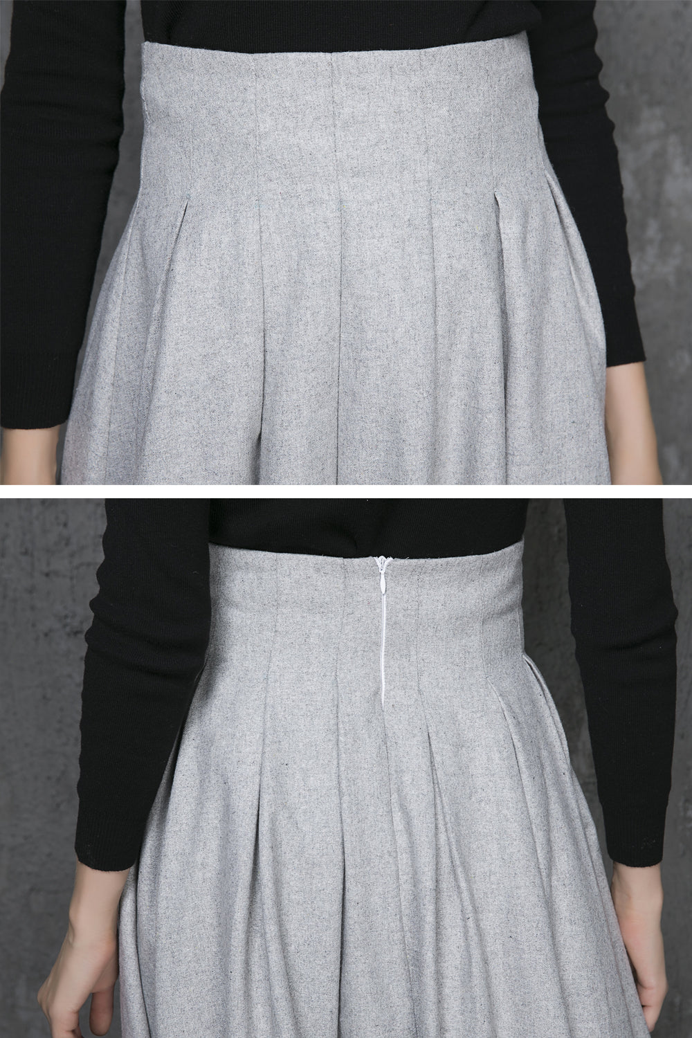 light grey skirt, wool skirt, short skirt, high waisted skirt 1340