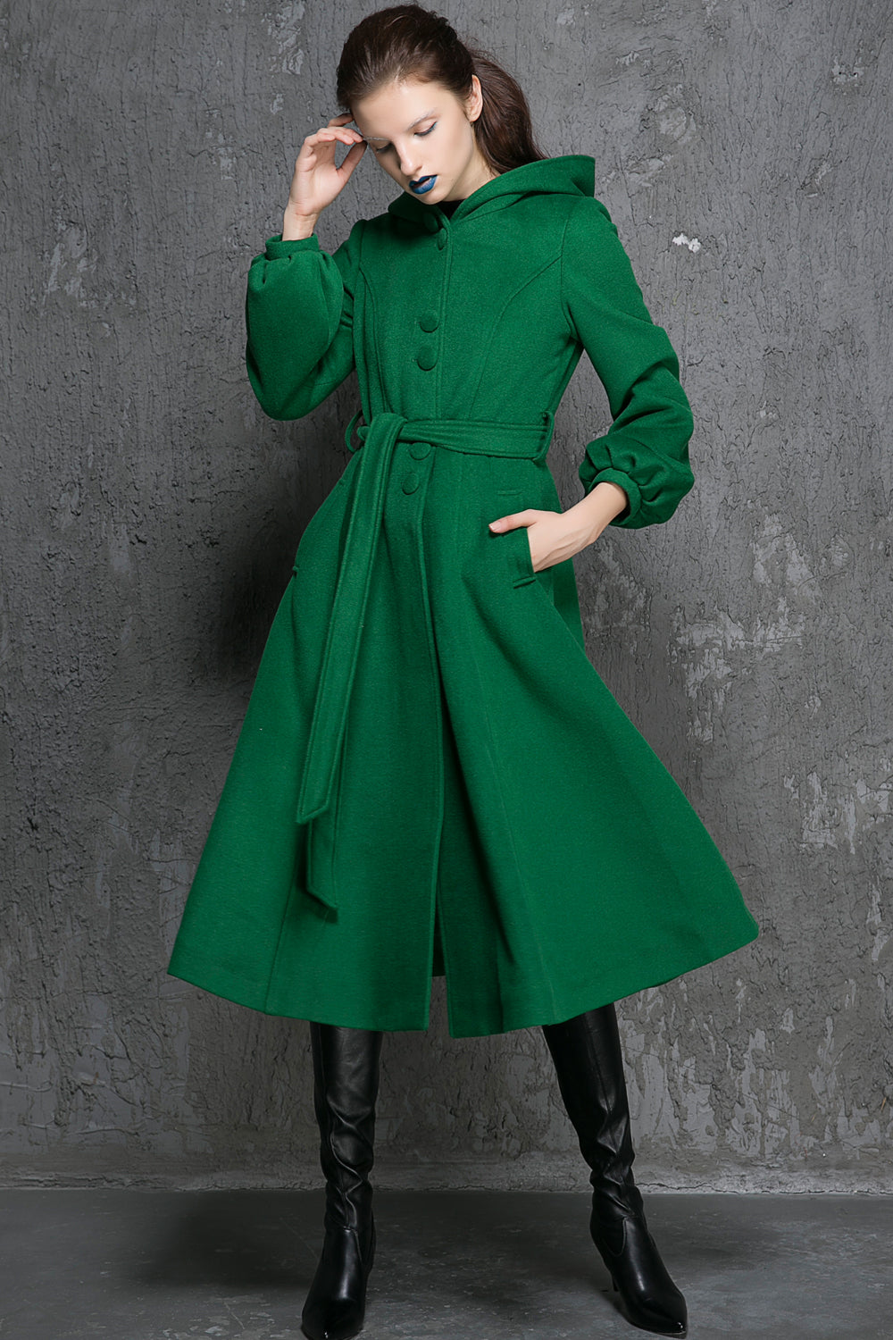maxi swing wool coat in Green 1347#