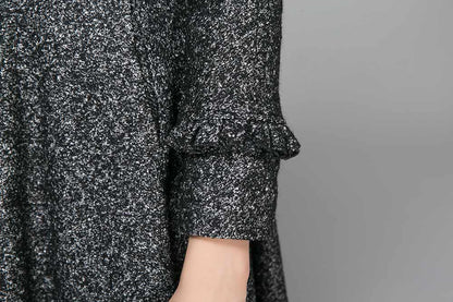 Gray Hooded Wool Maxi Coat – Gothic Ruffle Trim Winter Overcoat | Xiaolizi 1369