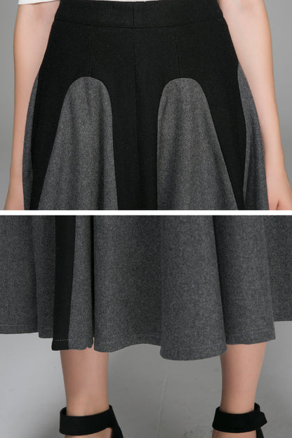 Handmade Two-Tone Gray Wool Maxi Skirt – Elegant Winter Swing Skirt | Xiaolizi 1381