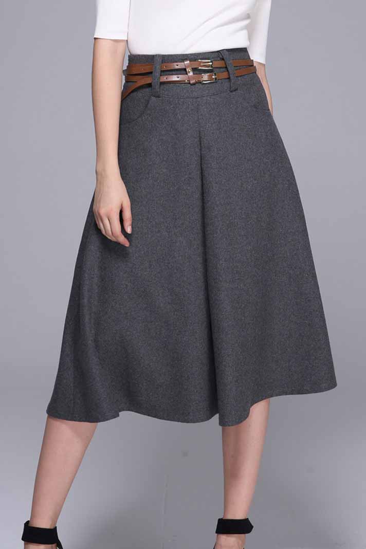 Black wool skirt - women maxi skirt - winter skirt 1084#