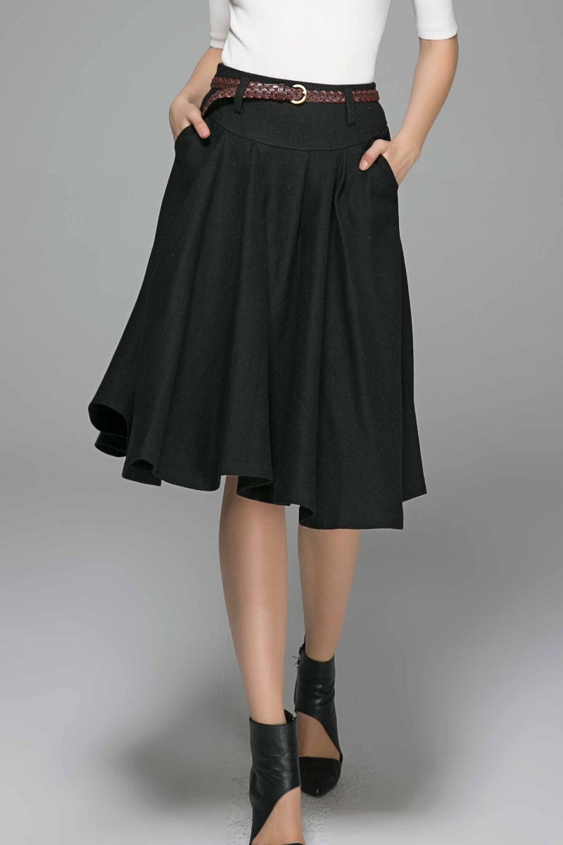 Black skirt woman wool skirt midi skirt custom made skirt 1390#