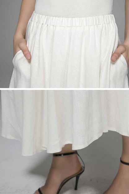 White Butterfly Linen Maxi Skirt - Elastic Waist Pockets | Xiaolizi 1392
