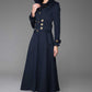 handmade hooded long wool coat in navy blue 1420#