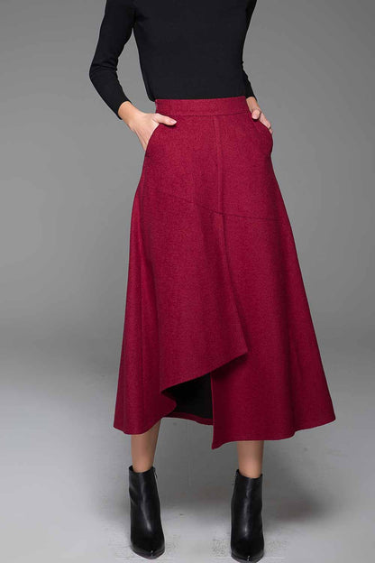 Gray Wool Skirt - Asymmetric Hem, Fitted Waist 1380