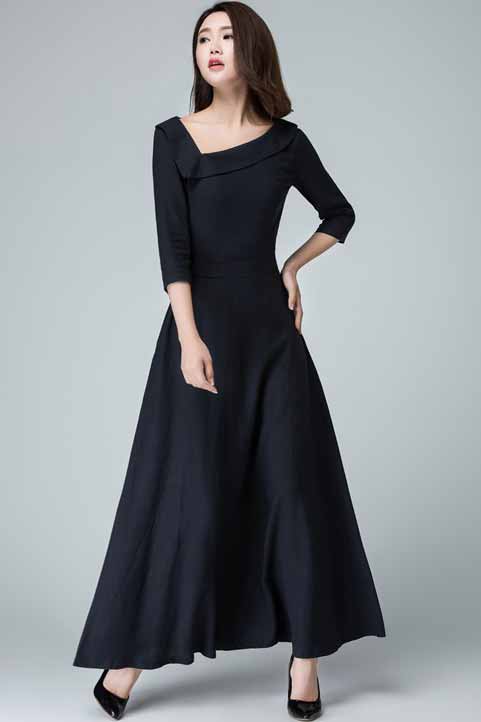 elegant party maxi dress in dark blue 1453#