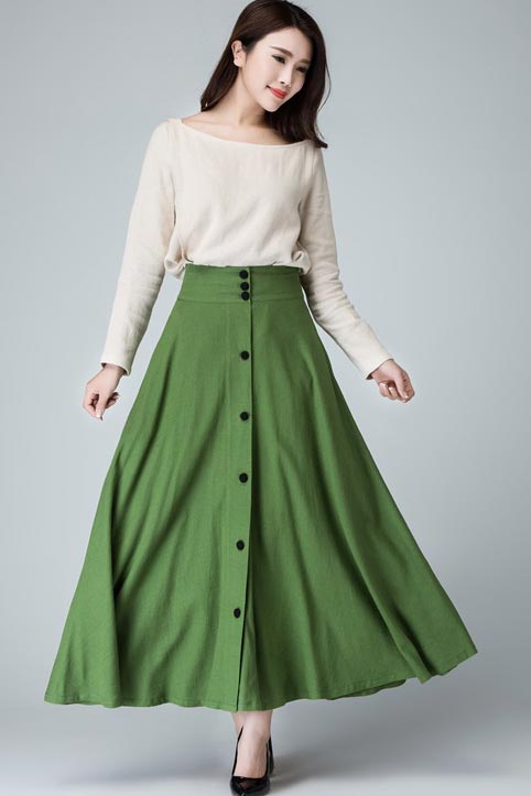 Long Button front skirt for women 1484#