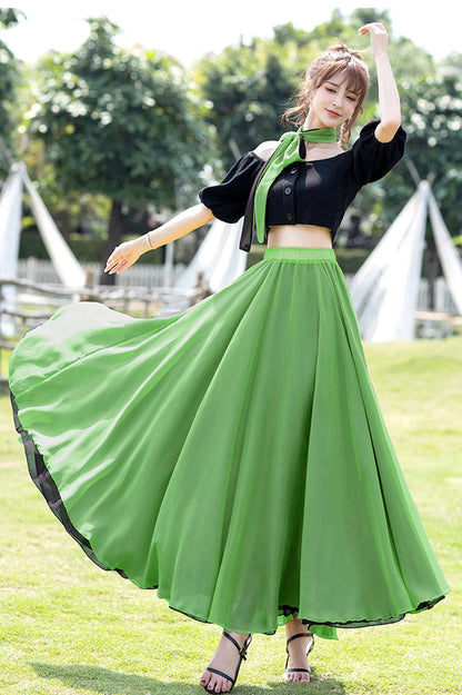 Green Chiffon Circle Skirt - Reversible Big Swing with Elastic Waist 2940