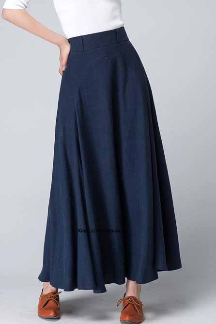 Dark blue A line flare maxi skirt 1497#
