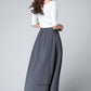Grey long linen skirt, pockets skirt, summer skirt 1498#