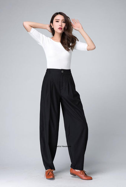 Women's Pleated linen tapered pants 1499