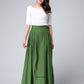 Pleated A line maxi skirt in Green 1502#