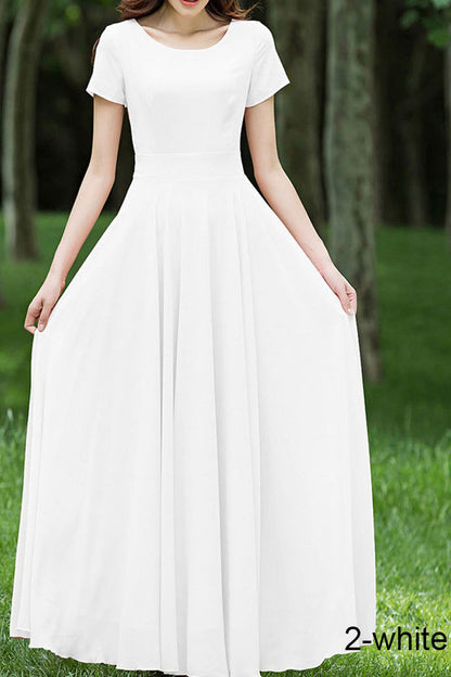 Blue Chiffon Maxi Dress - Handmade Fit and Flare Silhouette 1523