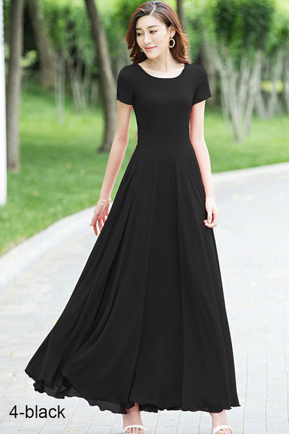 Blue Chiffon Maxi Dress - Handmade Fit and Flare Silhouette 1523