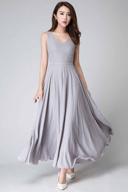 Gray sleeveless Maxi fit and flare dress 1525#