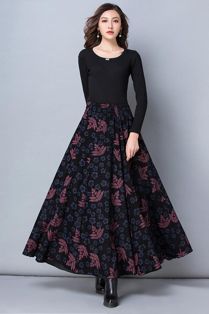 Floral midlife pleated skirt for women S011