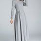 Grey pleated long wool dress 1617