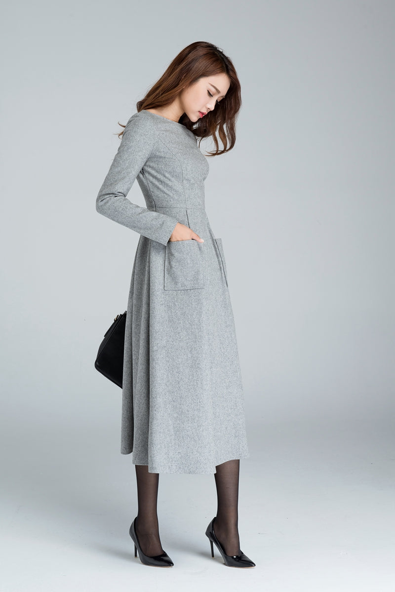 warm long sleeve maxi wool dress 1620