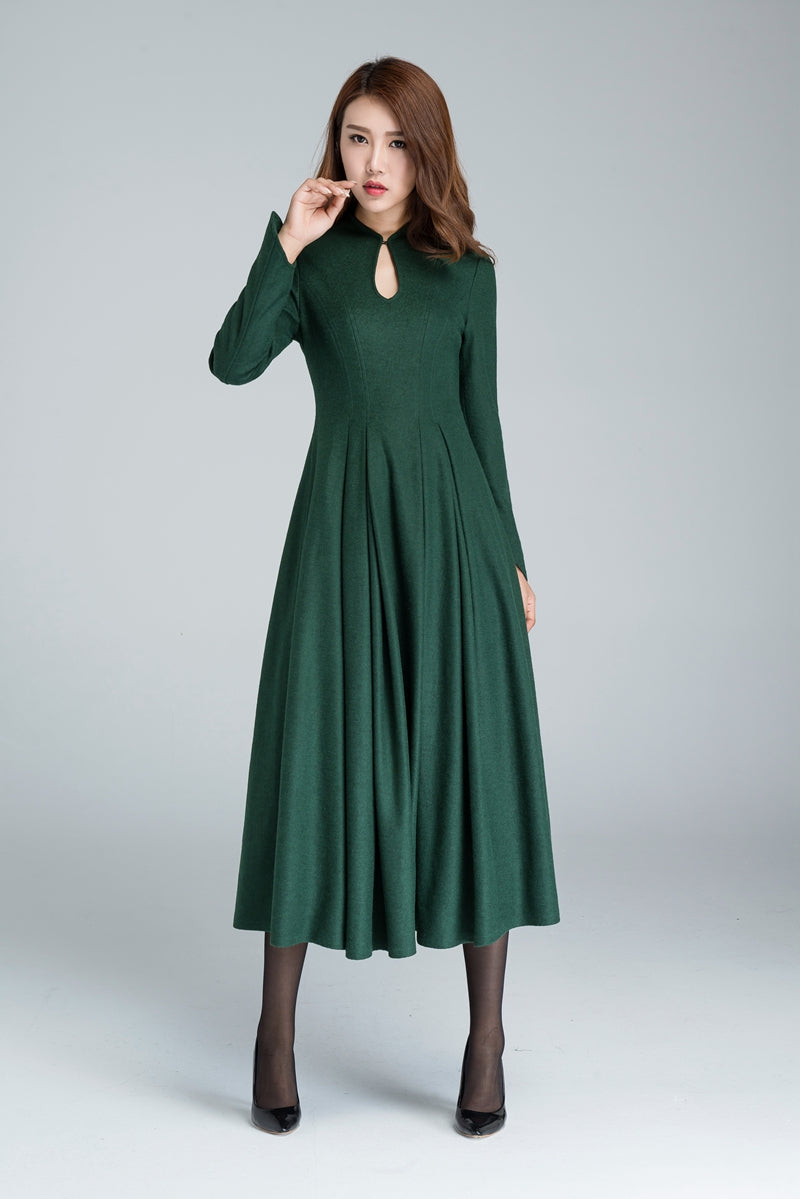 Vintage 1960s Olive Green Lanz Original Wool Fit and Flare Dress