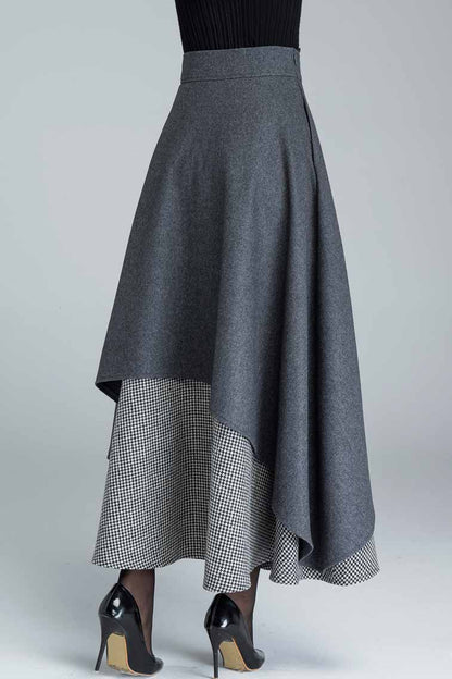 Dark Grey Wool Blend Maxi Skirt – Handmade Layered Vintage Elegance 1625