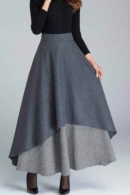 Dark Grey Wool Blend Maxi Skirt – Handmade Layered Vintage Elegance 1625