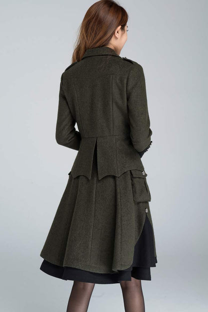 Army Green Wool Winter Coat - Relaxed Fit Button-Down Jacket 1628