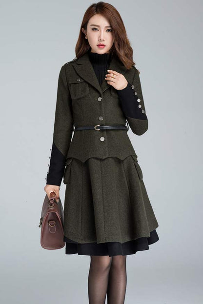 Army Green Wool Winter Coat - Relaxed Fit Button-Down Jacket 1628