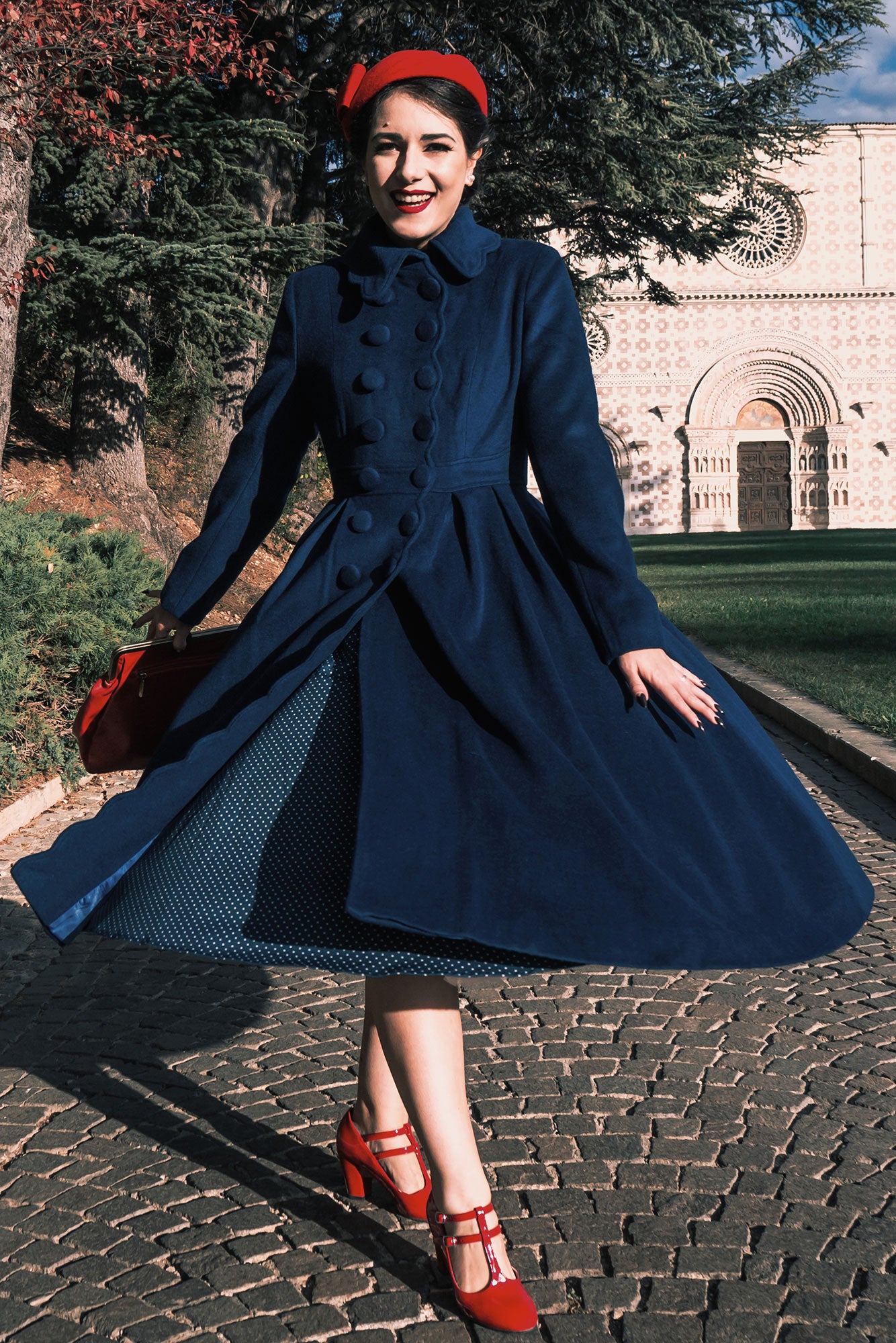 Handmade Navy Wool Coat – Vintage Fit & Flare Winter Overcoat
