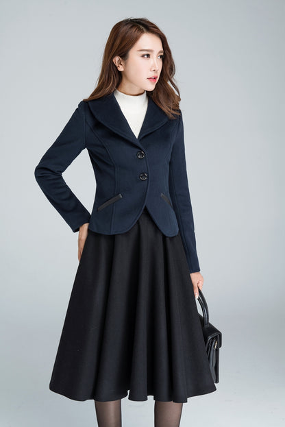 Wool short coat for women with single-breasted and two pocket 1634