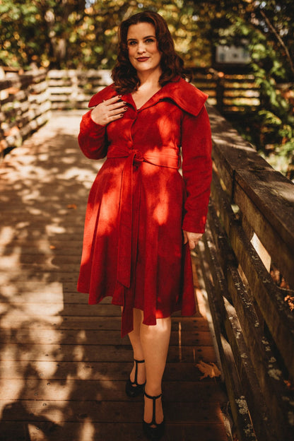 Red Wool Blend Coat – Handmade Vintage Swing Winter Elegance 3223