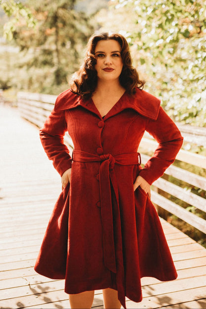Red Wool Blend Coat – Handmade Vintage Swing Winter Elegance 3223