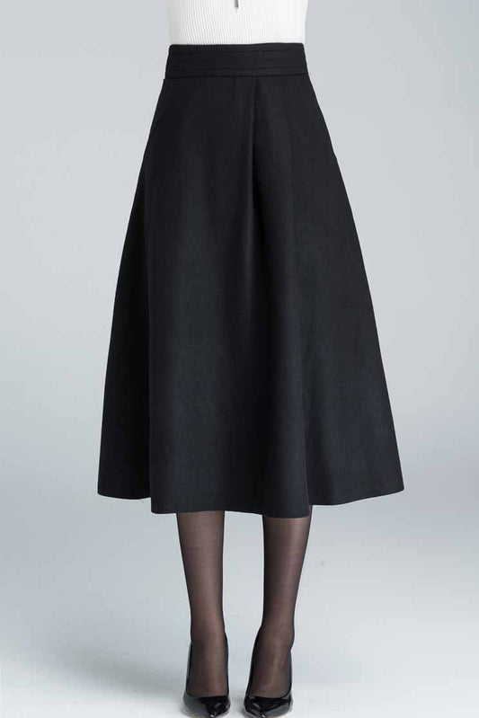 asymmetrical pleated A line midi wool skirt 1636#