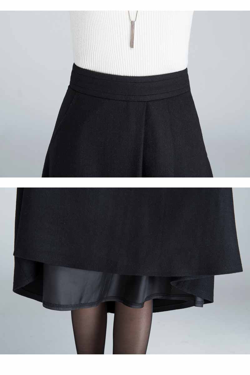 asymmetrical pleated A line midi wool skirt 1636#